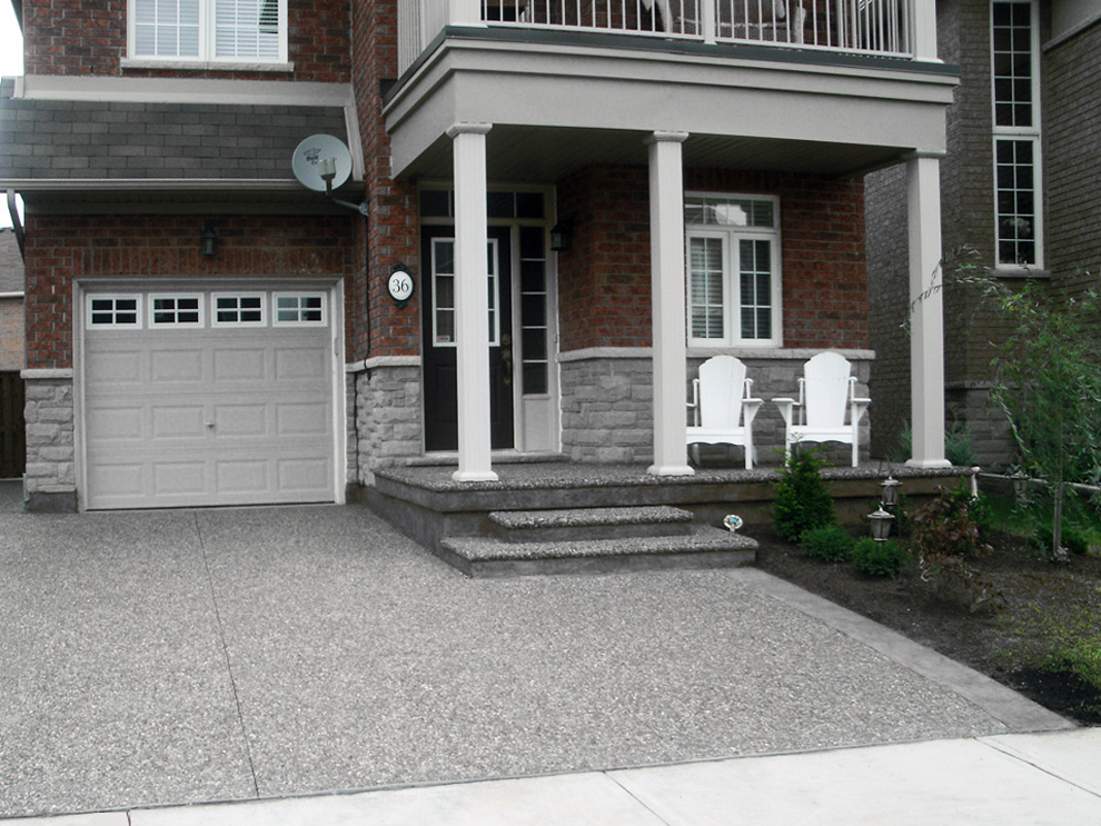 Exposed aggregate steps and driveway with border Hamilton ON